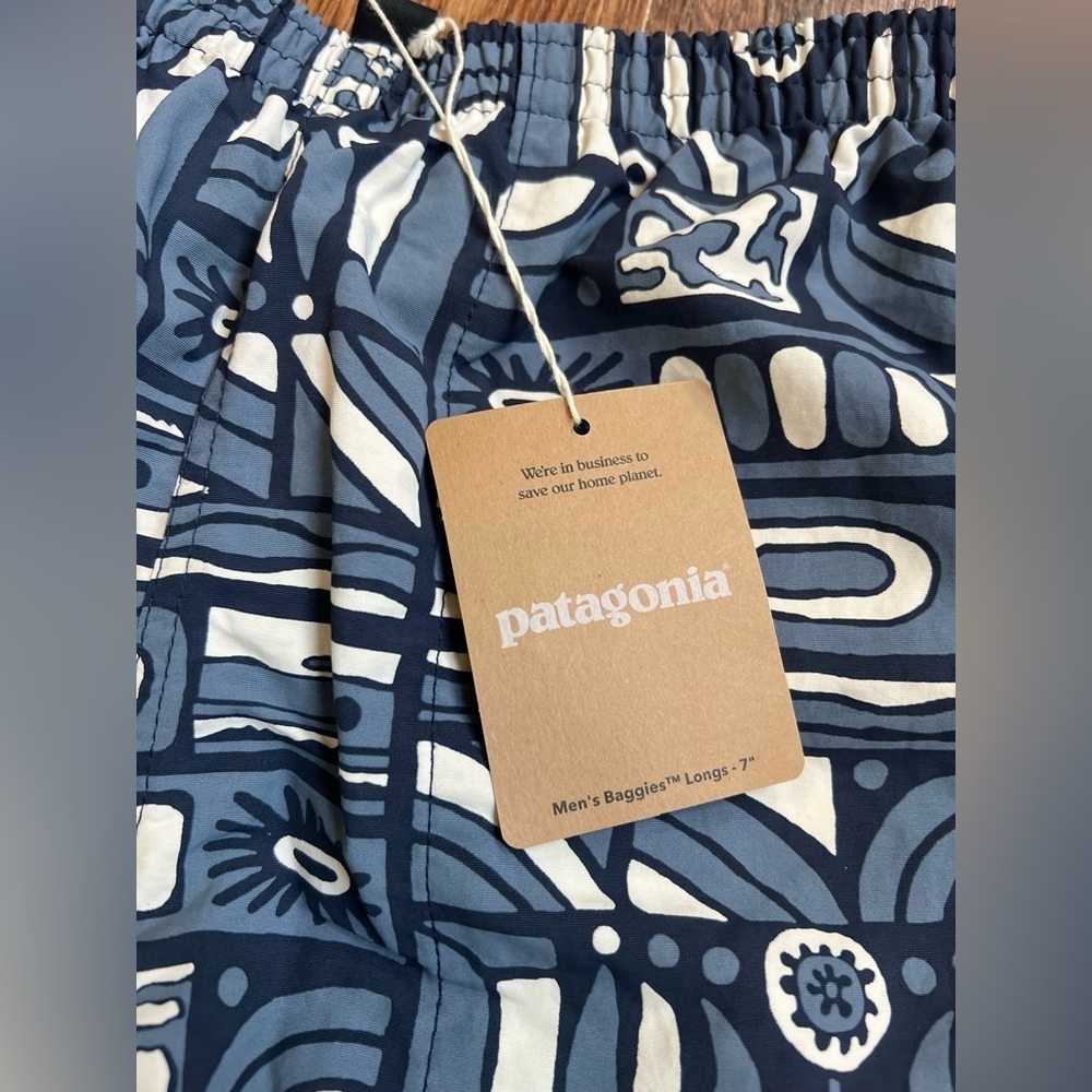 NWT New Patagonia Men's Baggies 7" Long Size Lined Color New Visions New Navy - Picture 4 of 10